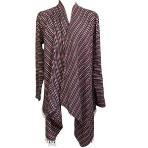 Lily White Waterfall Cardigan With Tassel Trim and Baja Vibe Print Size XL